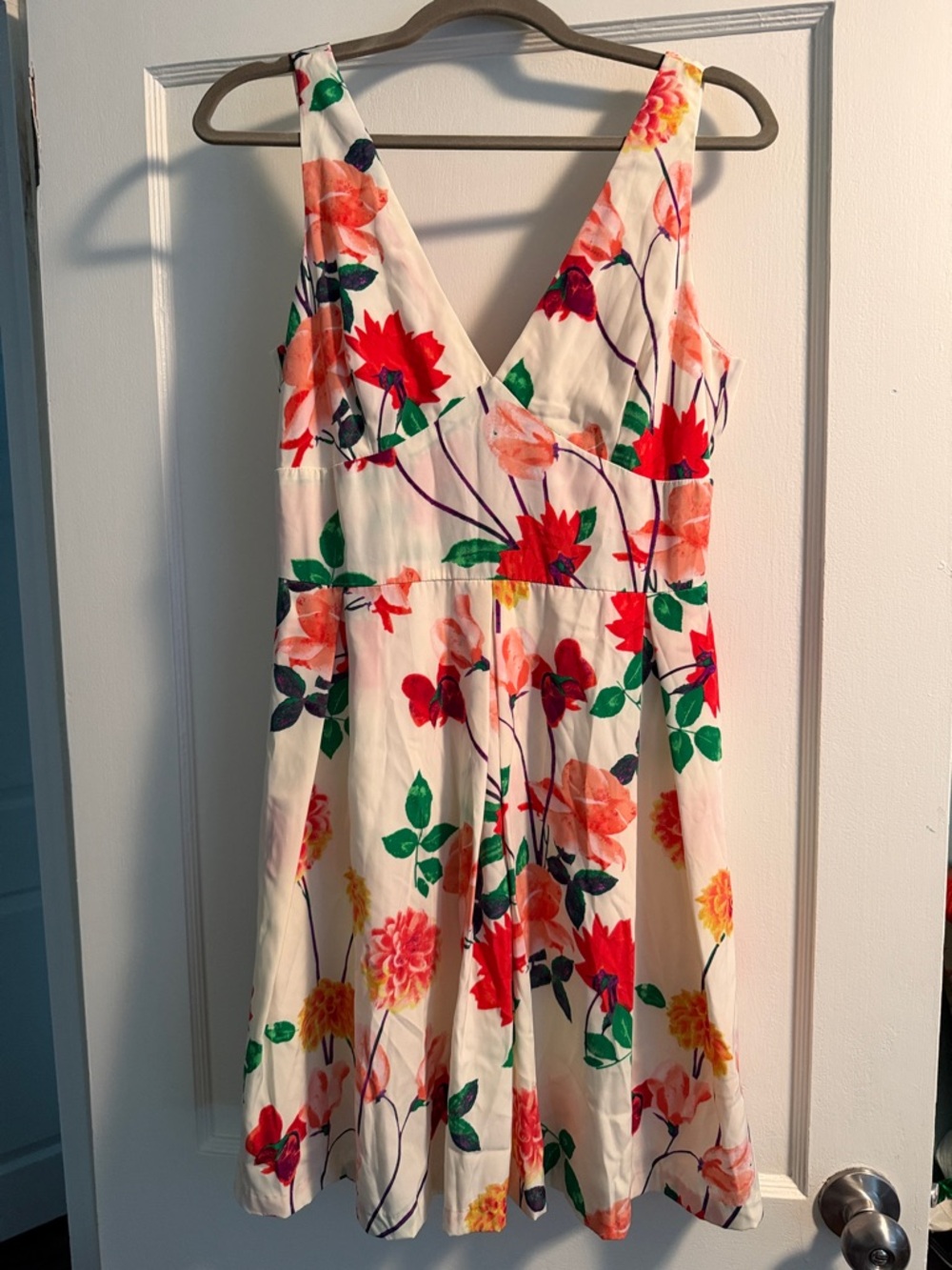 BB Dakota White Floral Dress with Pink, Green & Yellow Accents